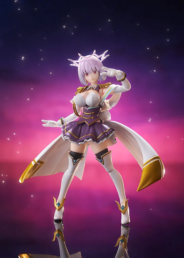 Shinjo Akane (New Order) figma in an upward-looking pose, showcasing details of her scarf/stole.