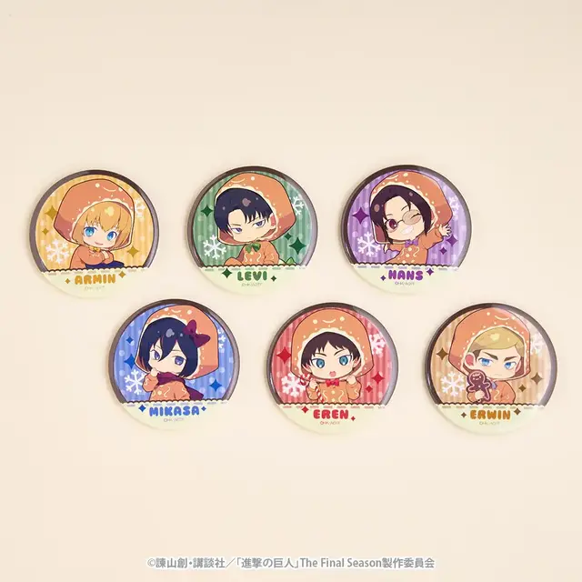 3 o’clock "Mini Character Can Badge (Eren/Mikasa/Armin/Levi/Erwin/Hange)" (C) Isayama Hajime, Kodansha/Shingeki no Kyojin The Final Season Production Committee