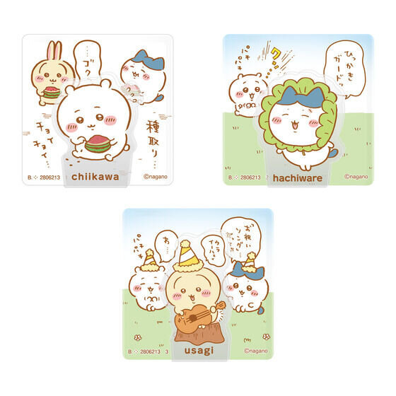 Chiikawa Acrylic Scene Clip Biscuits packaging with various character clips displayed.