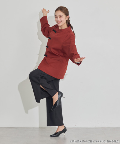 TV Anime Ranma 1/2 × earth music&ecology Japan Label China Shirt Jacket Bordeaux wearing image (C) Takahashi Rumiko・Shougakukan/"Ranma 1/2" Production Committee