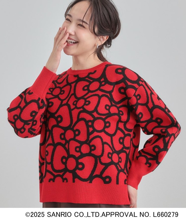 Sweat-like Knit Ribbon All-Over Print (Red)