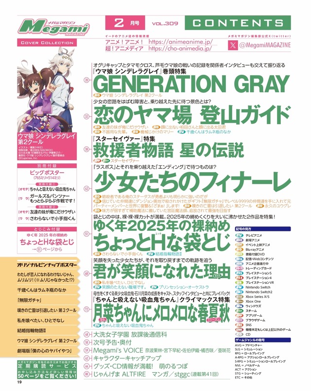 Spread preview of Megami Magazine February issue features