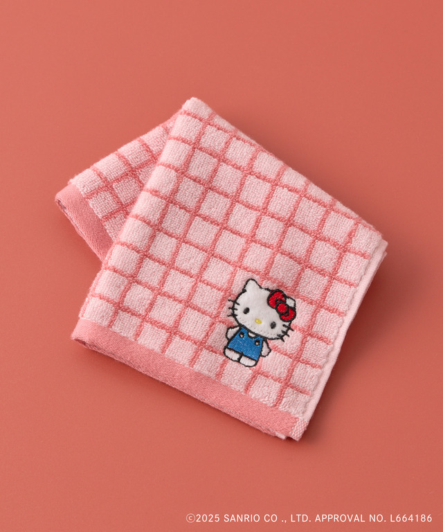 Embroidery Check Towel Handkerchief (Hello Kitty)