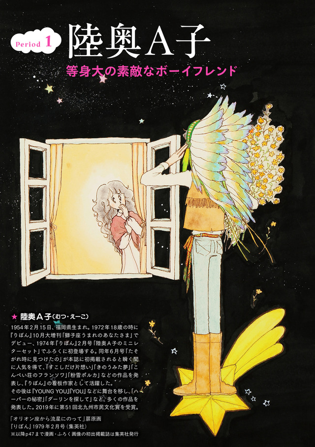 Opening page illustration for 'From Orion, Riding on a Meteor' from Ribon, February 1979 issue (Shueisha)