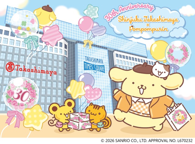 「Sanrio」Pompompurin goes shopping at “Shinjuku Takashimaya”♪ Collaboration-exclusive shopper is a must-have for fans! 30th anniversary collaboration project starts [May 8th~]