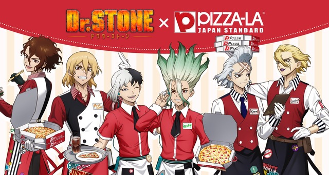 Dr.STONE x PIZZA-LA Collab Debuts Two-Flavor Pizza and Newly Drawn Goods Sets